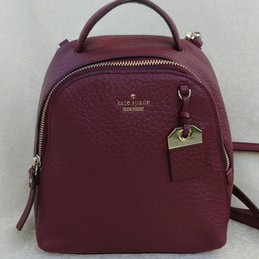 Kate Spade New York Mini Caden Carter Leather Women's Backpack Bag in Burgundy - Picture 3 of 16